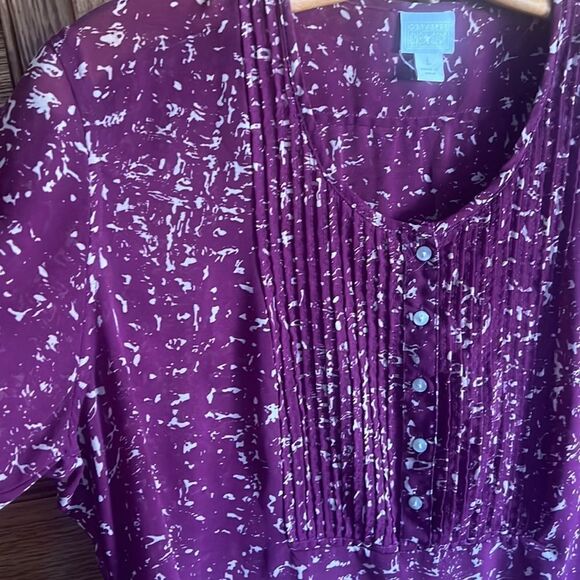 Converse Semi-Sheer Burgundy & Tan Print Tunic Blouse - Picture 4 of 9